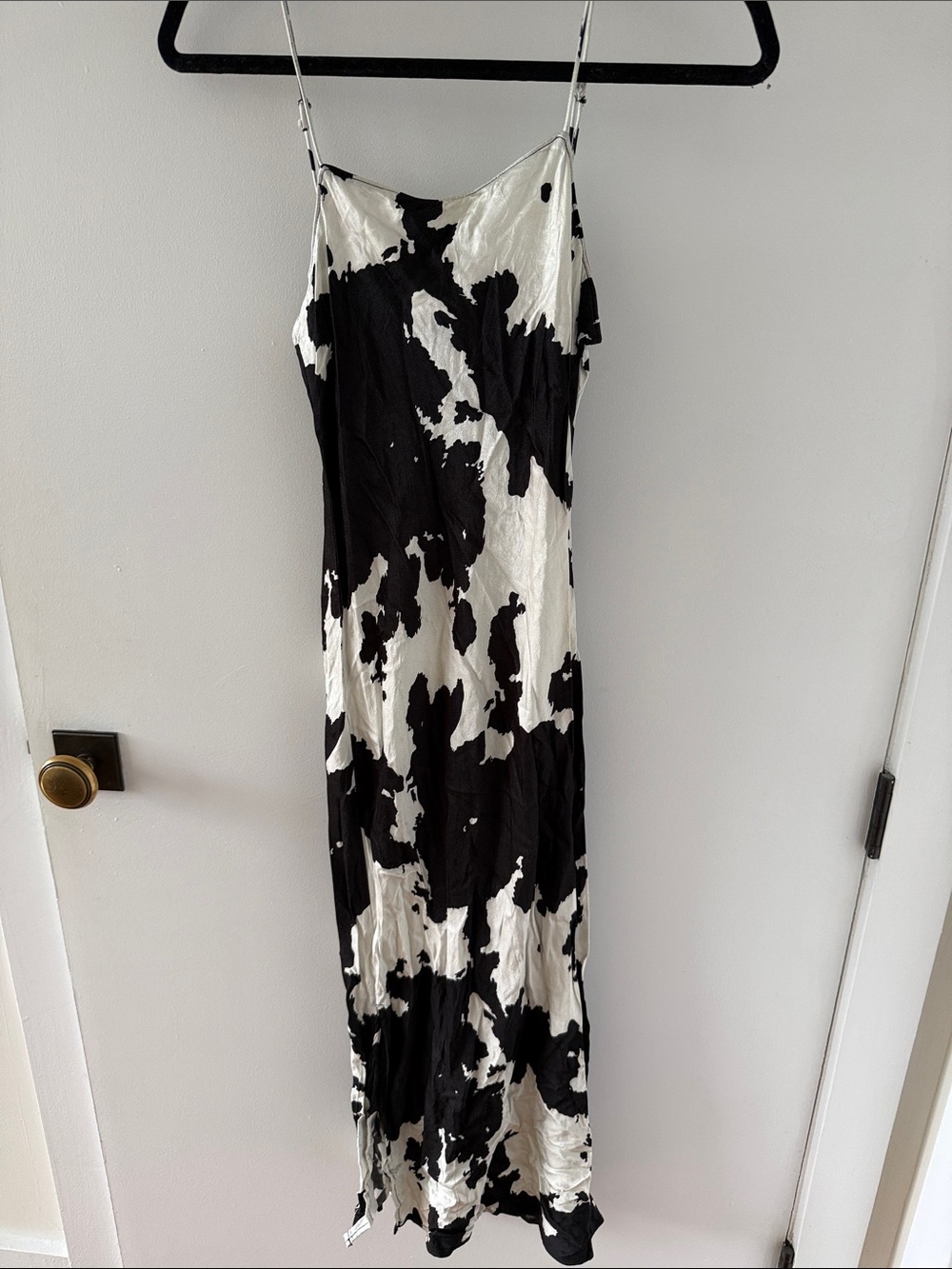Pistola Black & White Slip Dress with Cow-Print